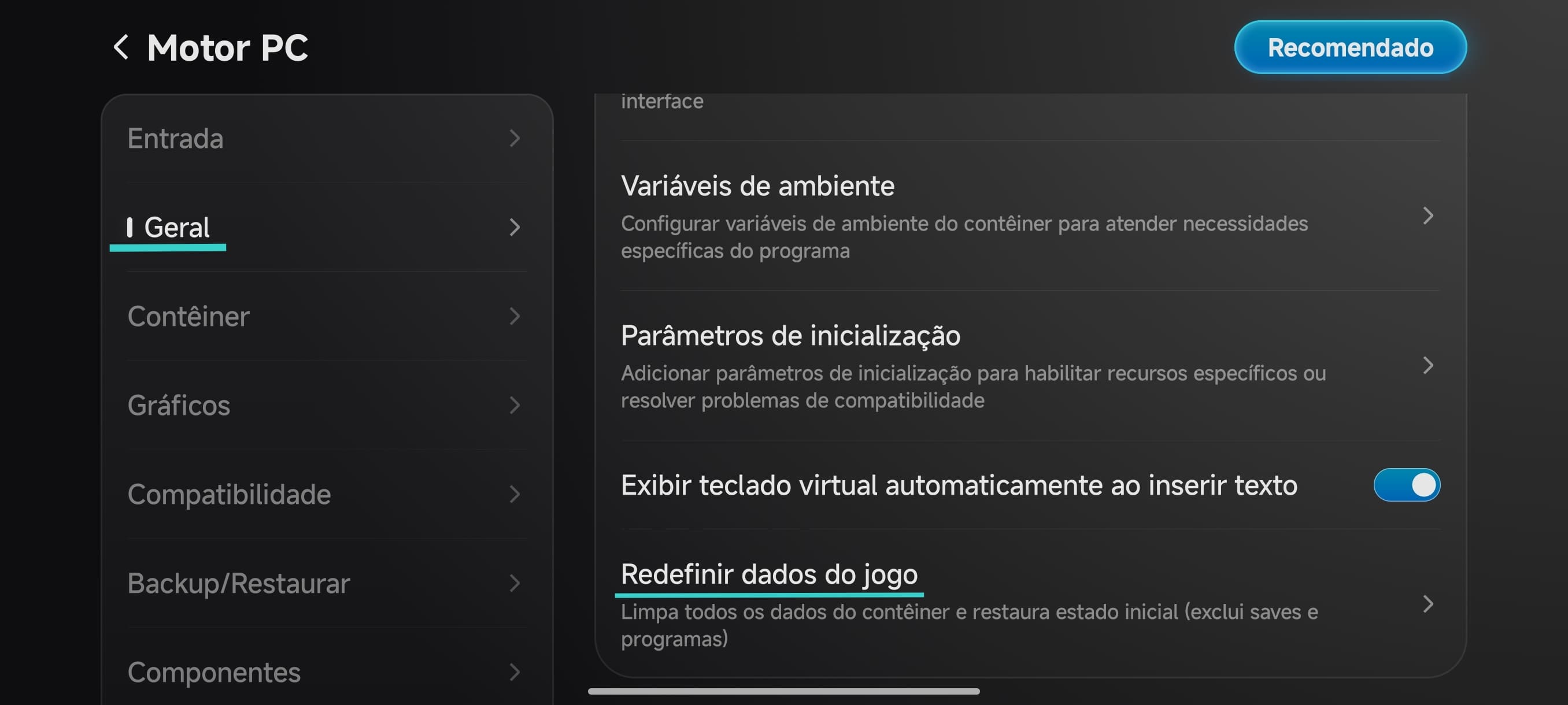 Redefinir dados do jogo